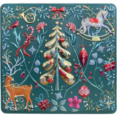 Caixa Lata Natal Verde Ornamentada