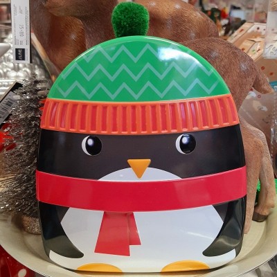 Caixa Lata Pinguim Natal Pompom