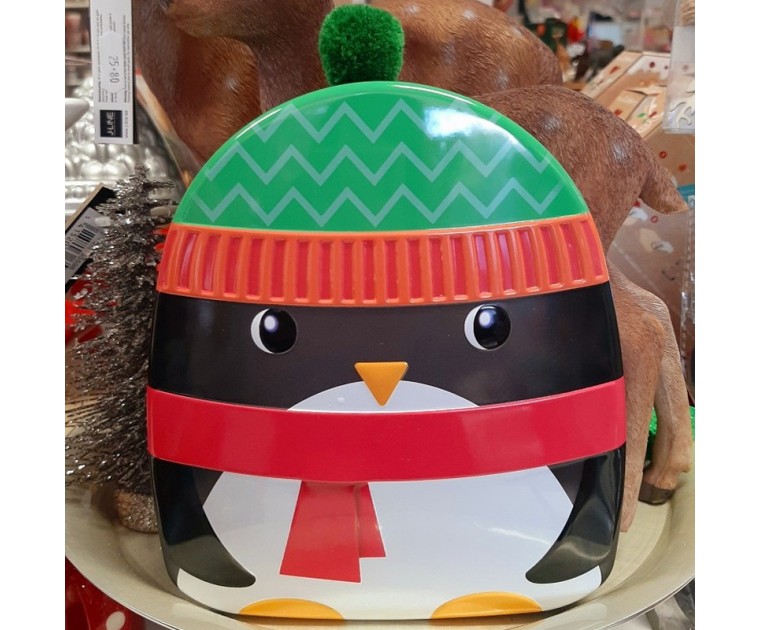 Caixa Lata Pinguim Natal Pompom