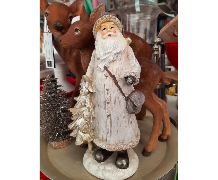 Pai Natal Decorativo Branco e Dourado