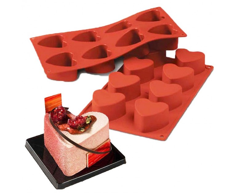 Tabuleiro Silicone 8 Corações Cup Cake e Sobremesas