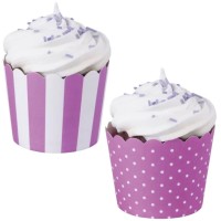 Taças Muffins Riscas + Bolinhas Roxas Taças Muffins Riscas + Bolinhas Roxas