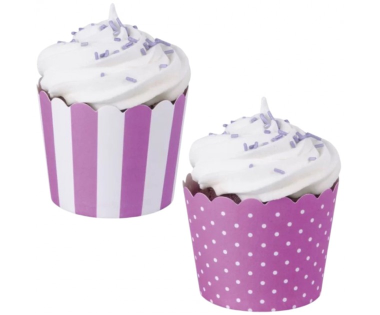 Taças Muffins Riscas + Bolinhas Roxas