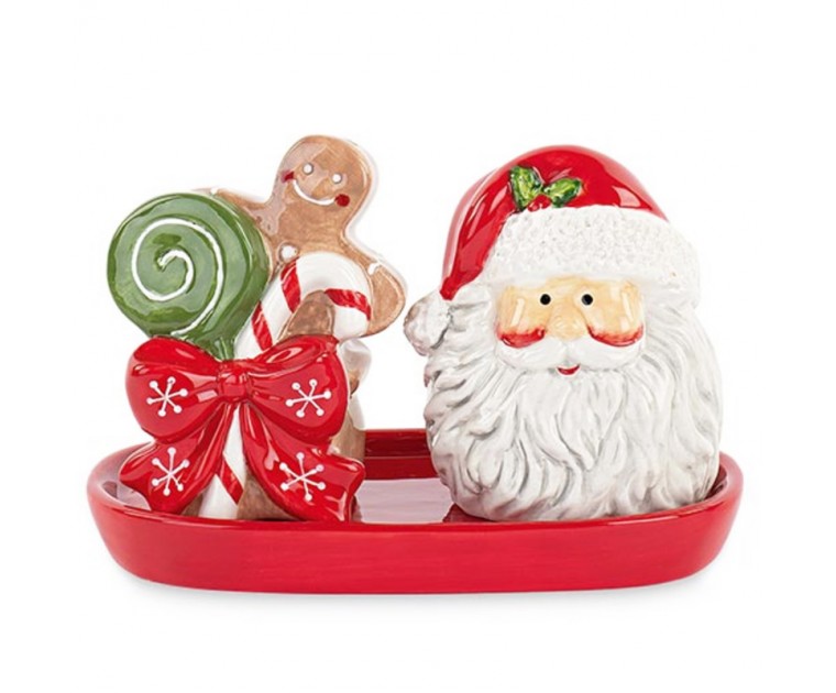 Saleiro e Pimenteiro Pai Natal c/ Suporte