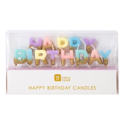 Velas Cores Pastel Happy Birthday c/Glitter