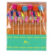 Pack 12 Boho Pom Pom Picks Lama