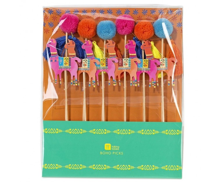 Pack 12 Boho Pom Pom Picks Lama