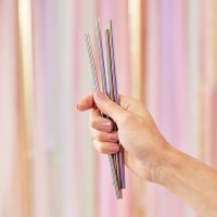 5 Palhinhas Arco Íris Metal Laváveis com Escova 5 Palhinhas Arco Íris Metal Laváveis com Escova