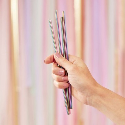 5 Palhinhas Arco Íris Metal Laváveis com Escova 5 Palhinhas Arco Íris Metal Laváveis com Escova