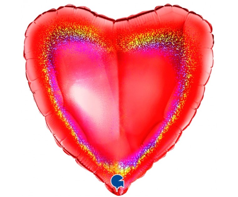  Balão Coração Glitter Holográfico Vermelho