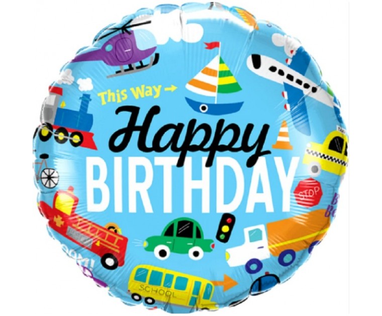 Balão Happy Birthday Meios Transporte