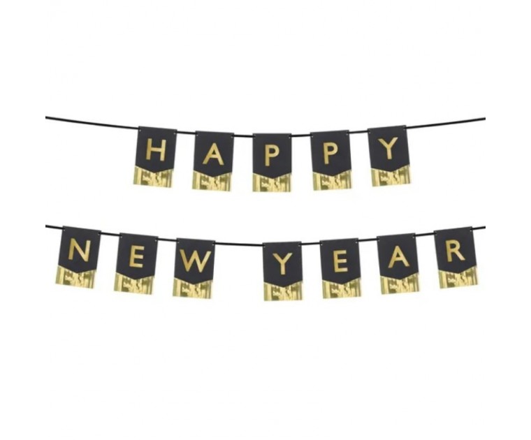 Banner Franjas Douradas Happy New Year