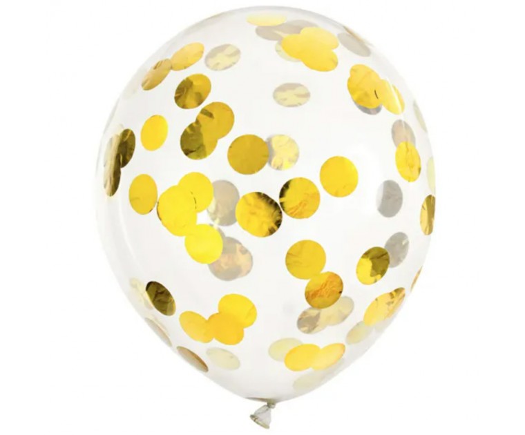 6 Balões Transparentes com Confetis Dourados
