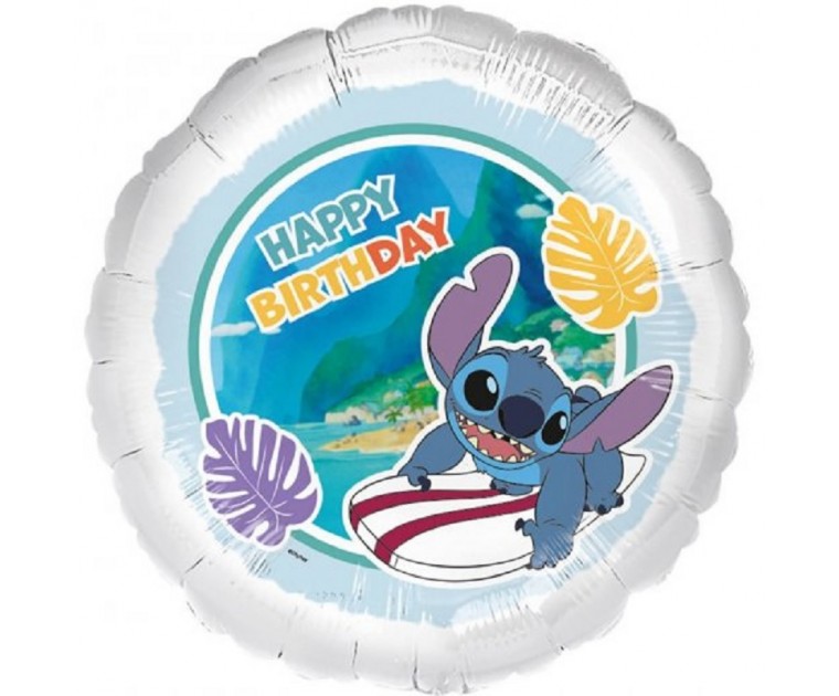 Balão Stitch Surfista Happy Birthday