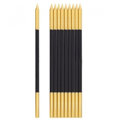 10 Velas Aniversário Preto e Douradas 15.5 cms