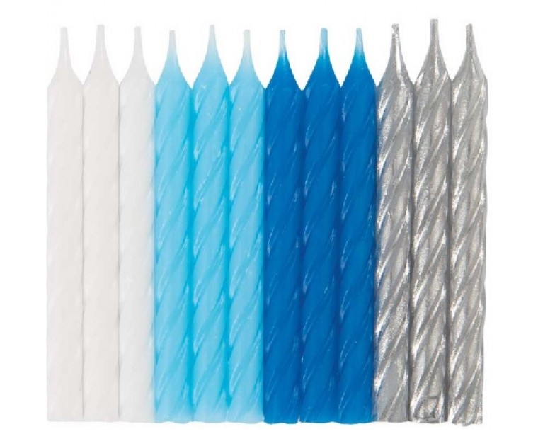 12 Velas Espiral Brancas e Azuis
