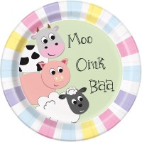 Conj. 8 Pratos Cores Pastel Animais Quinta