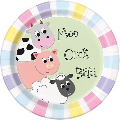 Conj. 8 Pratos Cores Pastel Animais Quinta