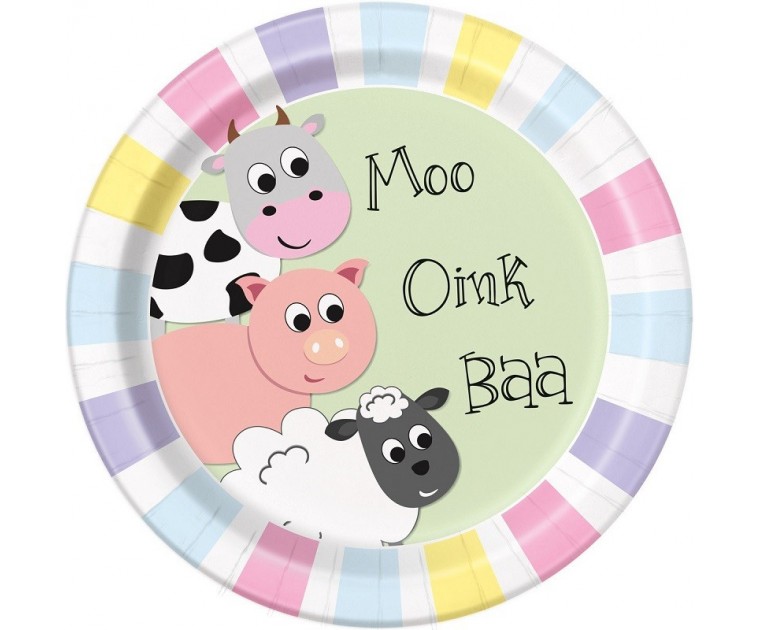 Conj. 8 Pratos Cores Pastel Animais Quinta