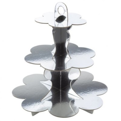 Stand Cup Cakes Foil Prata 3 Andares