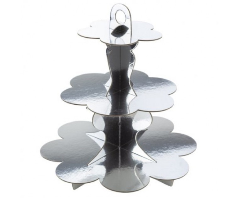 Stand Cup Cakes Foil Prata 3 Andares