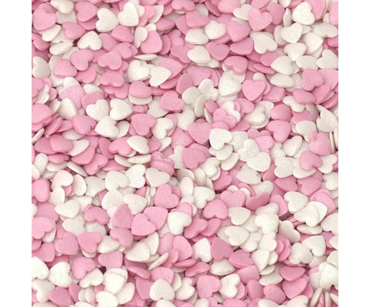 Confetis Corações Rosa e Brancos