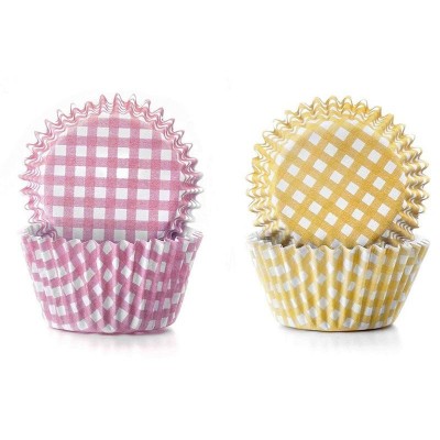 Pack 100 Mini Forminhas Quadrados Rosa e Amarelo