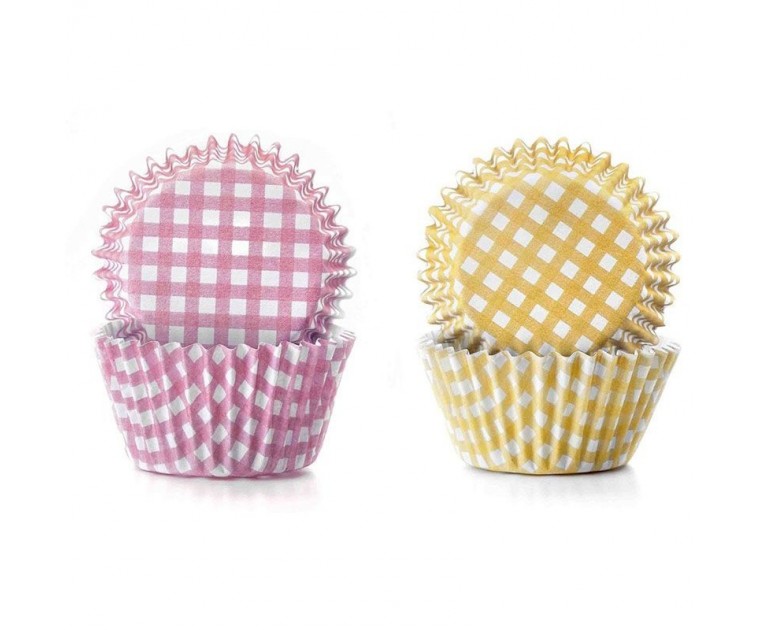 Pack 100 Mini Forminhas Quadrados Rosa e Amarelo