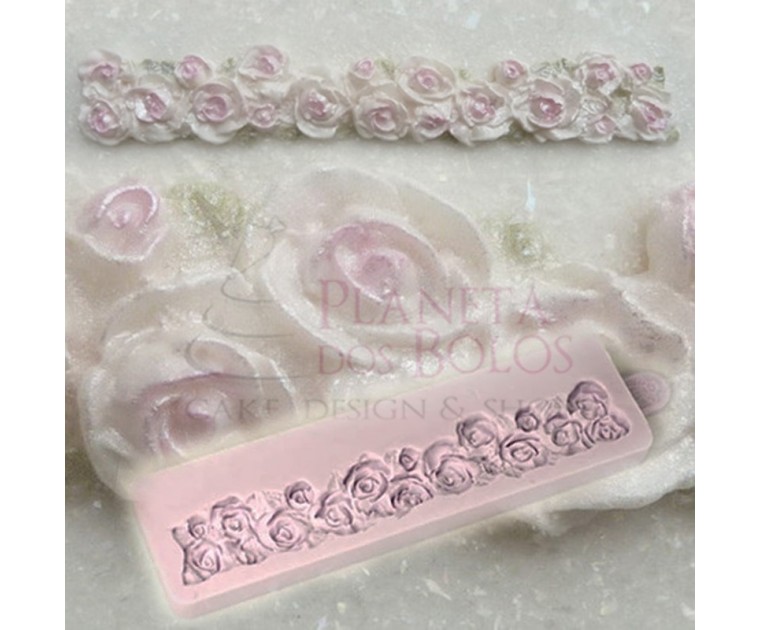 Molde Silicone Faixa Decorativa de Rosas