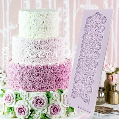 Molde Silicone Faixa Decorativa Rosas Glacê 
