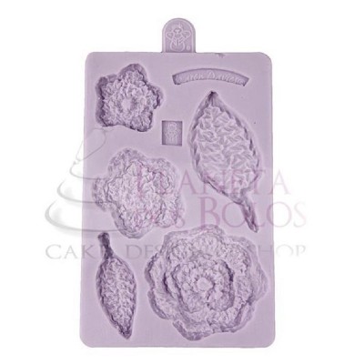 Molde Silicone Karen Davis Flor e Folha de Crochet