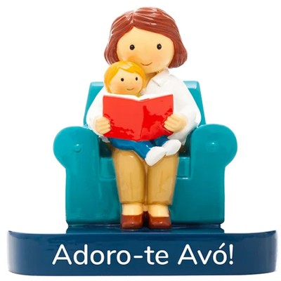 Boneco Topo de Bolo/Decorativo Adoro-Te Avó com Menino