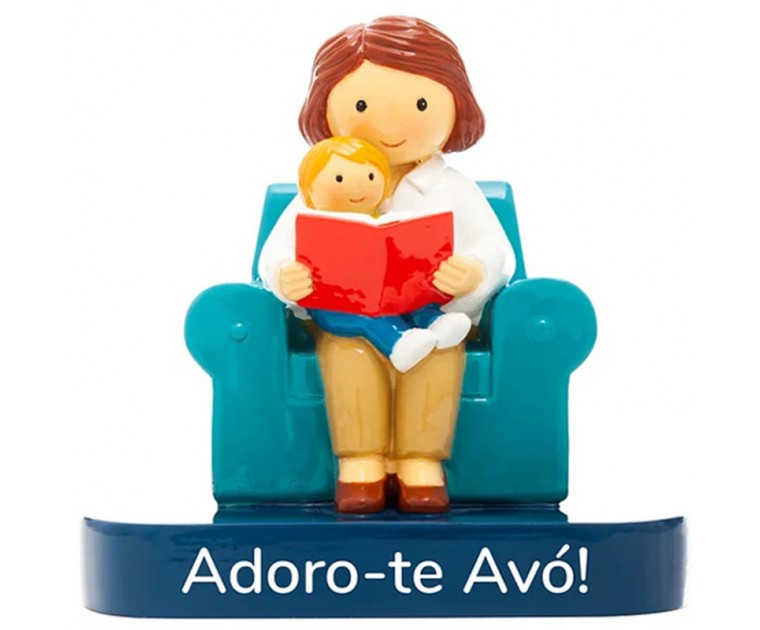 Boneco Topo de Bolo/Decorativo Adoro-Te Avó com Menino