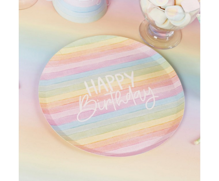 Pratos Pastel Colors Happy Birthday