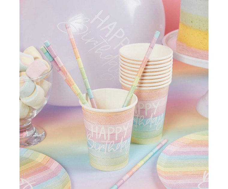 Copos Pastel Colors Happy Birthday