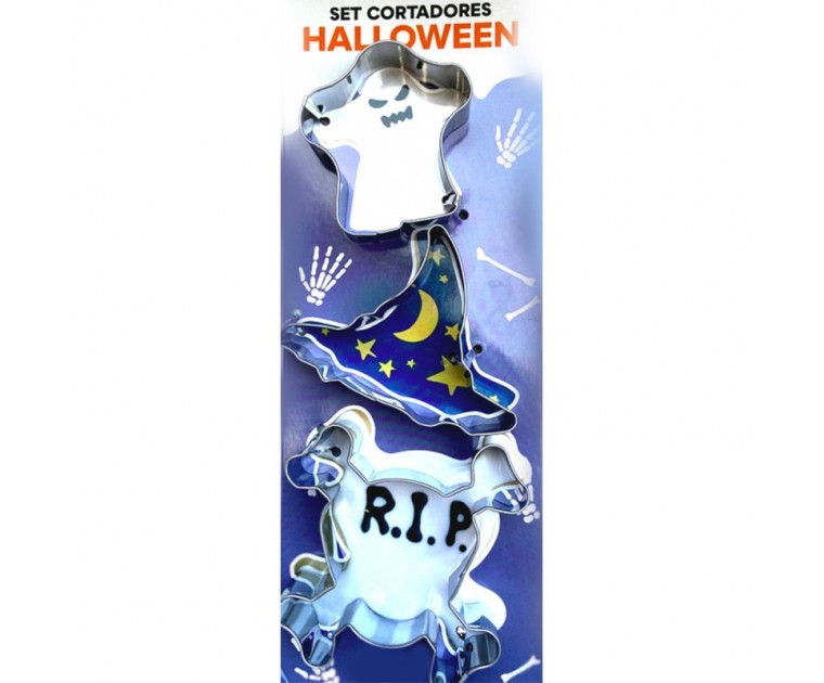 Set 3 Cortadores Halloween -Fantasma, Chapéu de Bruxa e Caveira