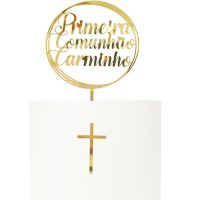 Topo Primeira Comunhão Dourado Personalizável 