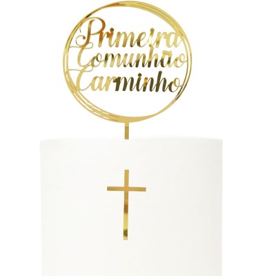 Topo Primeira Comunhão Dourado Personalizável 