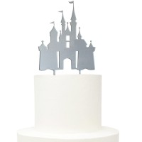 Topo Bolo Acrílico Castelo Encantado Prata