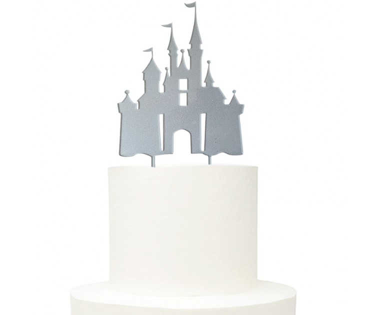 Topo Bolo Acrílico Castelo Encantado Prata