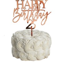 Topo Bolo Happy Birthday Rose Gold Espelhado Personalizável