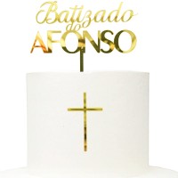 Topo de Bolo Acrílico Dourado Afonso