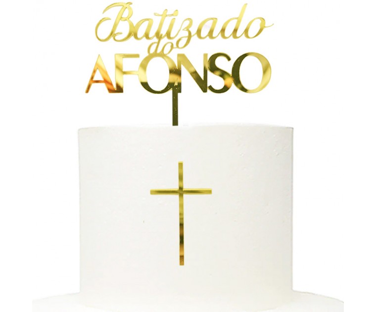 Topo de Bolo Acrílico Dourado Afonso