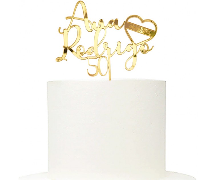 Topo Bolo Bodas Ouro  Coração