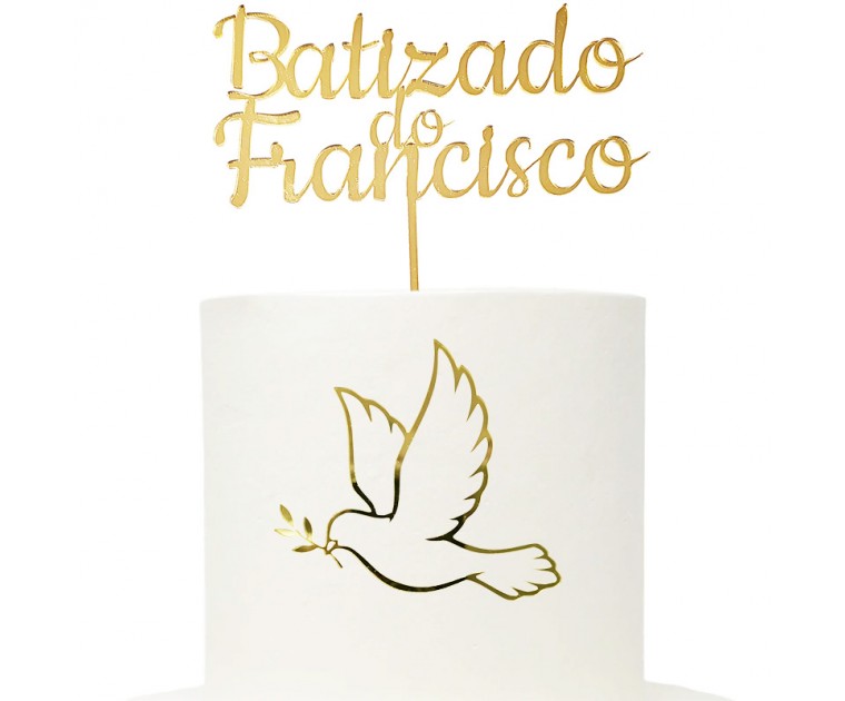 Topo Batizado Clássico Personalizável Dourado 1 Topo Batizado Clássico Personalizável Dourado 1