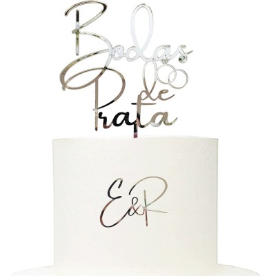 Topo Bolo Bodas Prata Elegance + Charm