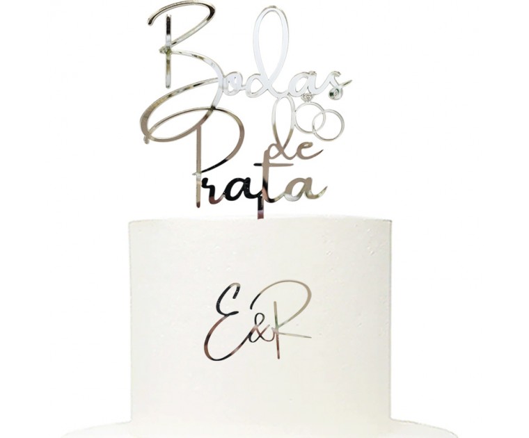 Topo Bolo Bodas Prata Elegance + Charm