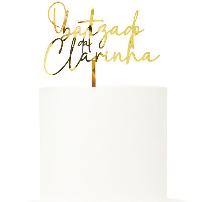Topo de Bolo Acrílico Dourado Clarinha