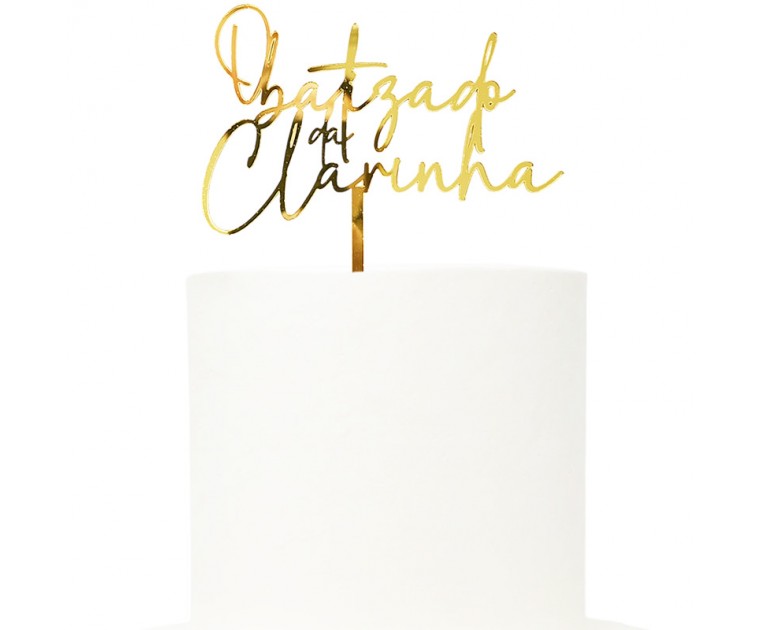 Topo de Bolo Acrílico Dourado Clarinha