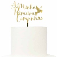 Topo Bolo Primeira Comunhão Dourado